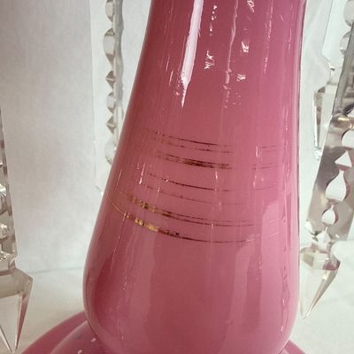 Antique Pink Bristol Glass Lustres with Crystal Prisms - Pair