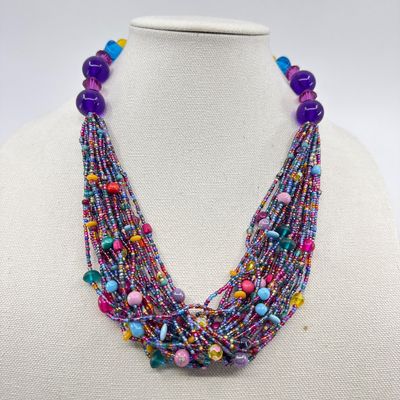 Mixed Gemstone & Multi-Strand Glass Beaded Necklaces - Set of 2