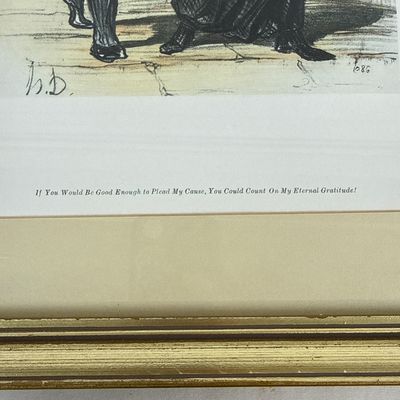 Framed Honoré Daumier Hand-Colored Satirical Legal Lithograph c. 1845-1848