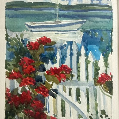 Elizabeth Berry Original Framed Watercolor Painting - Coastal Scene