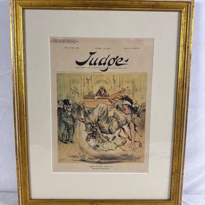 Framed 1887 Judge Magazine Cover How Justice Slips Up Lithograph Art by Hamilton