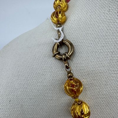 Venetian Art Glass Gold Foil & Wedding Cake Bead Necklace - 22"