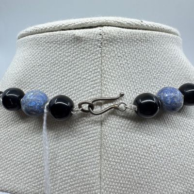 Artisan Made Sodalite or Dyed Howlite and Black Glass Bead Necklace - 21"