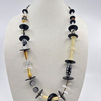 Vintage Memphis Style Art Glass & Resin Beaded Statement Necklace