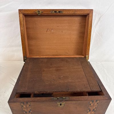 Antique Tunbridge Ware Inlaid Wood Writing Slope Box