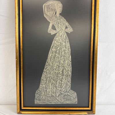 Framed Brass Rubbing of Medieval Lady from Coventry, England