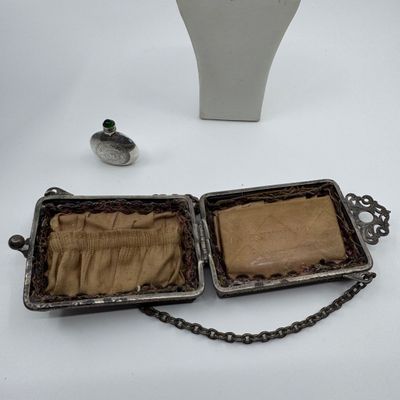 Antique Chatelaine Purse & Sterling Silver Mexican Aztec Calendar Perfume Bottle