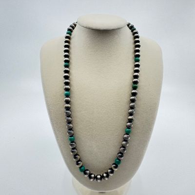 Oxidized Sterling Silver & Turquoise Bead Necklace, 18"