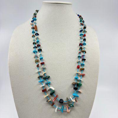 Southwestern Style Multistone Double Strand Heishi Necklace - 32"