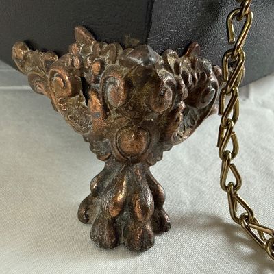 Antique Ansonia Black Mantel Clock with Lion Side Handles and Key