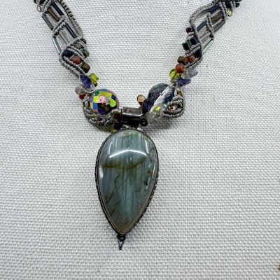 Two Handcrafted Braided Macrame Gemstone Necklaces