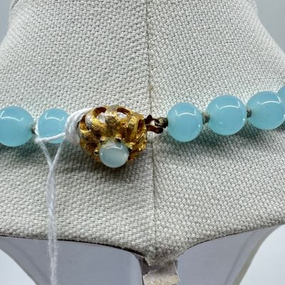 Vintage Light Blue Opaque Glass Bead Double Knotted Necklace - 24"