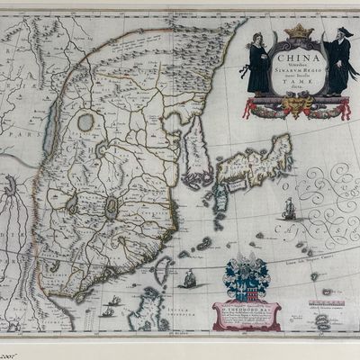 Framed Map Reproduction - China by Joan Blaeu (1645)