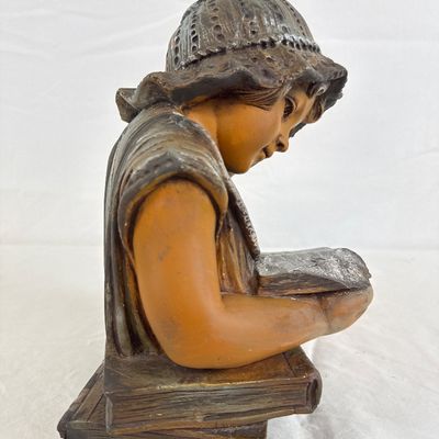 Vintage Cast Resin Figurine of a Young Girl Reading Books
