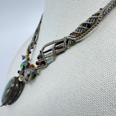Two Handcrafted Braided Macrame Gemstone Necklaces