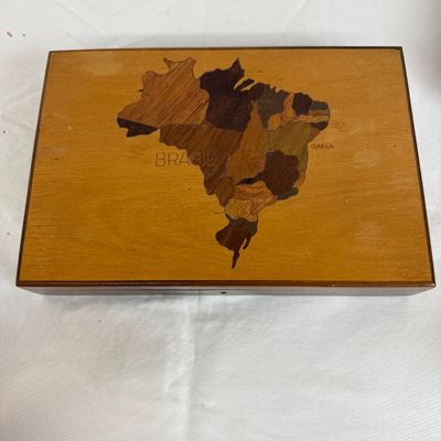 Vintage Suerdieck & Co. Brazil Cigar Box & Polish Carved Wooden Box