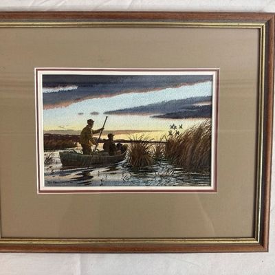 Tom Hennessey Signed Watercolor Painting Pintails & Pirogue Framed