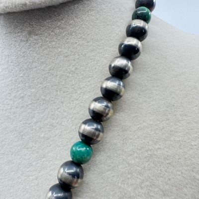 Oxidized Sterling Silver & Turquoise Bead Necklace, 18"