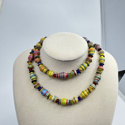 Handmade Paper & Clay Beaded Necklace Set - 3 Pieces