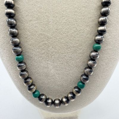 Oxidized Sterling Silver & Turquoise Bead Necklace, 18"