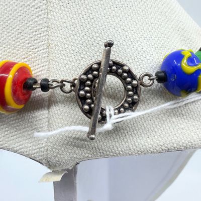 Vintage Colorful Lampwork Art Glass Bead Necklace with Toggle Clasp