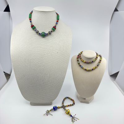 Handmade Paper & Clay Beaded Necklace Set - 3 Pieces
