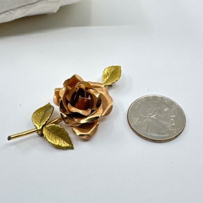 Vintage Gold-Tone Rose Brooch & Engraved Hinged Bangle Bracelet Set