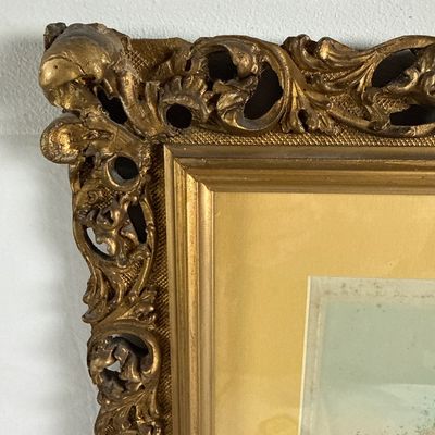 Paul Emile Lecomte Signed Color Etching in Ornate Gilt Frame