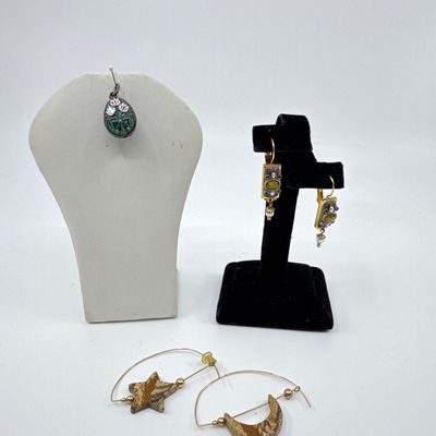 Michal Golan Earrings, Cloisonne Pendant & Stone Hoop Earrings