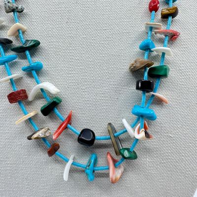 Southwestern Style Multistone Double Strand Heishi Necklace - 32"
