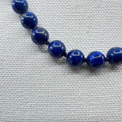 Polished Lapis Lazuli Beaded Necklace with Sterling Silver Clasp