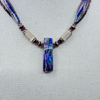 Dichroic Glass Pendant Necklaces with Sterling Silver Accents - Set of 2