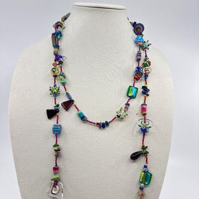 Artisan Made 52" Lampwork Glass & Murano Bead Necklace