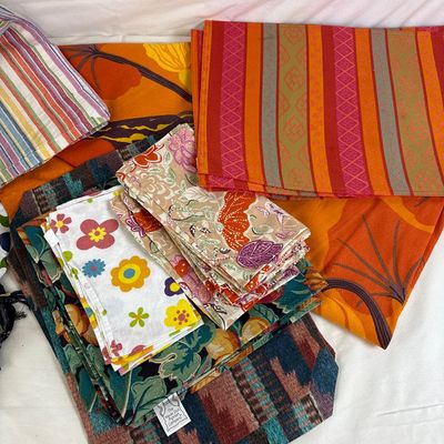 Assorted Table Linens, Placemats, Napkins & Decorative Storage Basket