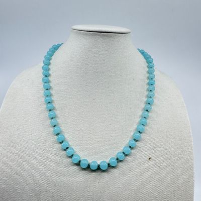 Vintage Light Blue Opaque Glass Bead Double Knotted Necklace - 24"