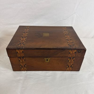 Antique Tunbridge Ware Inlaid Wood Writing Slope Box