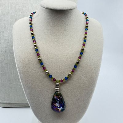 Dichroic Glass Pendant Necklaces with Sterling Silver Accents - Set of 2