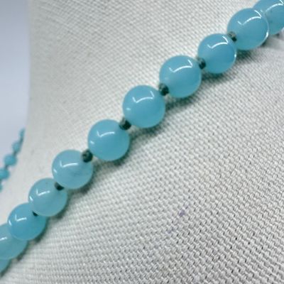 Vintage Light Blue Opaque Glass Bead Double Knotted Necklace - 24"