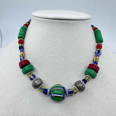 Handmade Paper & Clay Beaded Necklace Set - 3 Pieces