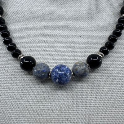 Artisan Made Sodalite or Dyed Howlite and Black Glass Bead Necklace - 21"
