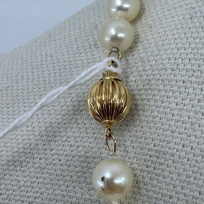 Vintage Knotted Cultured Pearl Strand Necklace with 14k Gold-Clasp
