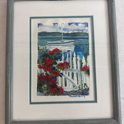 Elizabeth Berry Original Framed Watercolor Painting - Coastal Scene