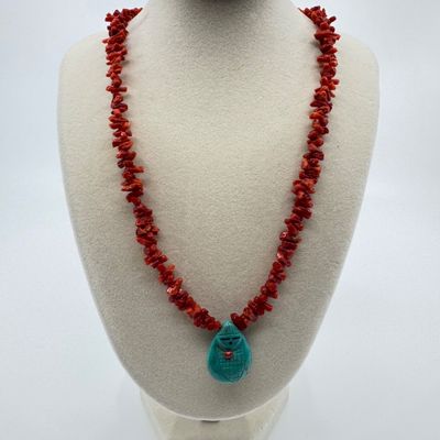 Native American Style Coral & Turquoise Beaded Necklace Collection - 3 Pcs