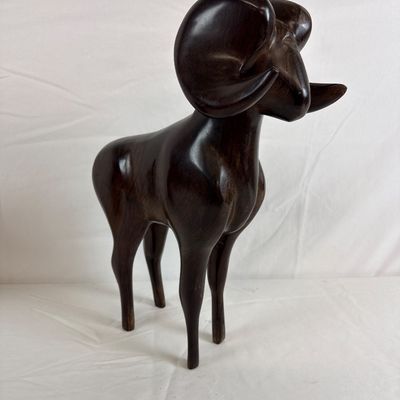 Vintage Hand-Carved Ebony Ram Figurine