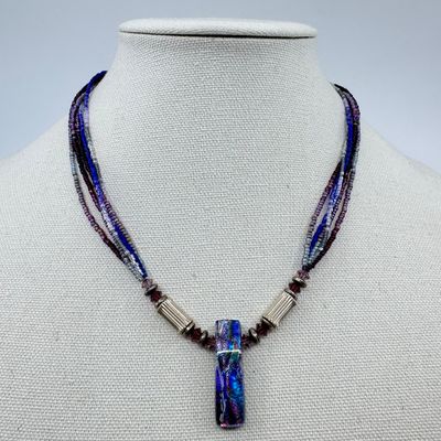 Dichroic Glass Pendant Necklaces with Sterling Silver Accents - Set of 2