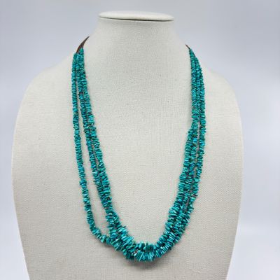 Vintage 3-Strand Turquoise Chip & Heishe Bead Necklace