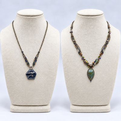 Two Handcrafted Braided Macrame Gemstone Necklaces