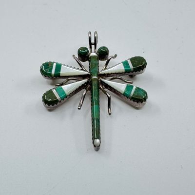 3026 Wayne & Josie Haloo Zuni Sterling Multi-Stone Inlay Dragonfly Brooch