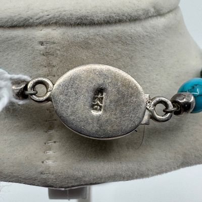 Tibetan Inlaid Barrel Bead & Dyed Howlite Necklace with .925 Clasp