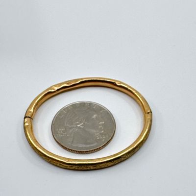 Vintage Gold-Tone Rose Brooch & Engraved Hinged Bangle Bracelet Set